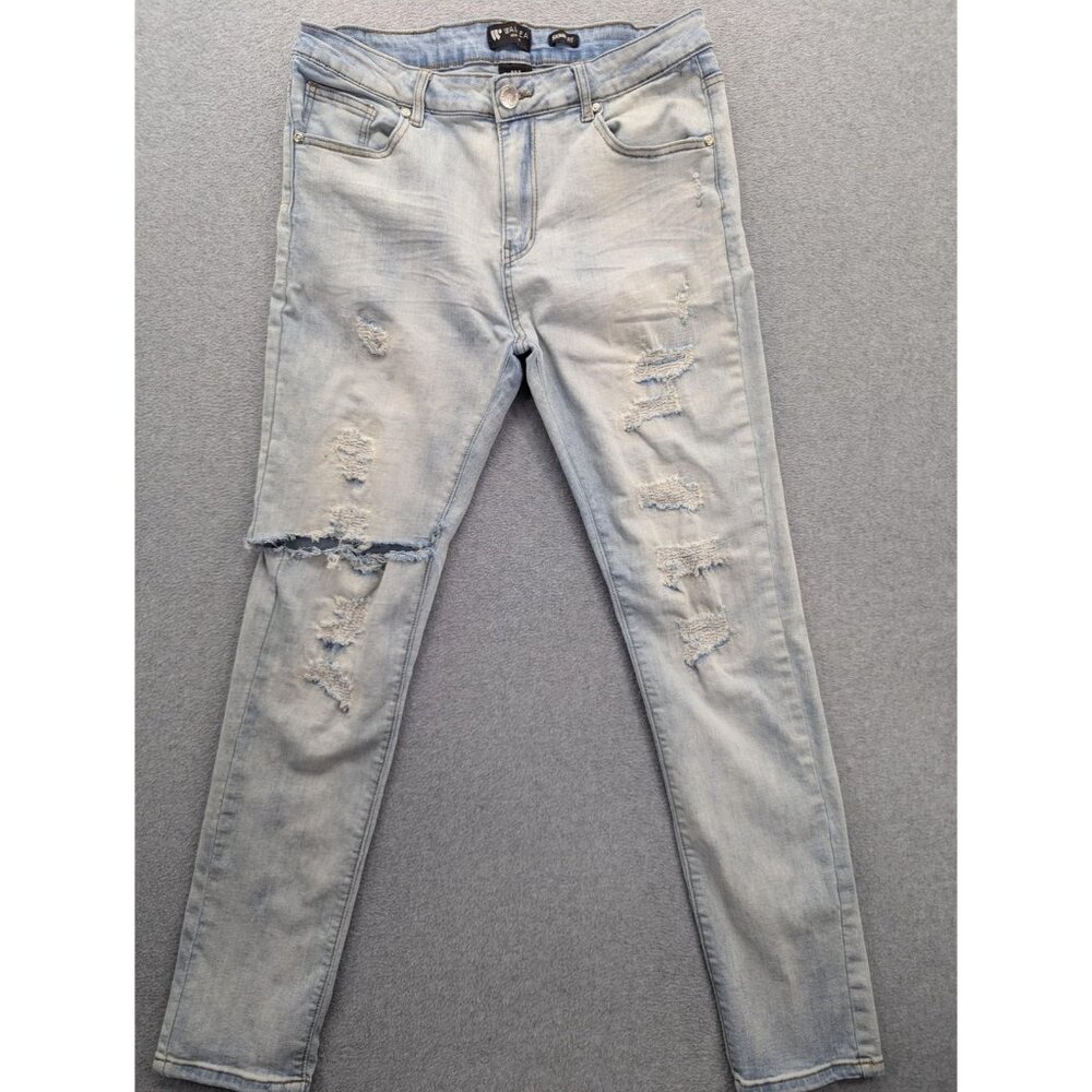 Waimea Jeans Mens 34x32 Blue Light Wash Skinny Distressed Stretch Denim